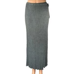 Free People Borderline Gray Rib Knit Tie Waist Stretch Midi Wrap A-Line Skirt S